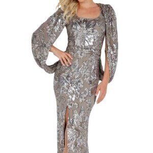 SALE NWT Terani Couture 231M0356 Mesh Mother of the Bride Dress Silver Size 4